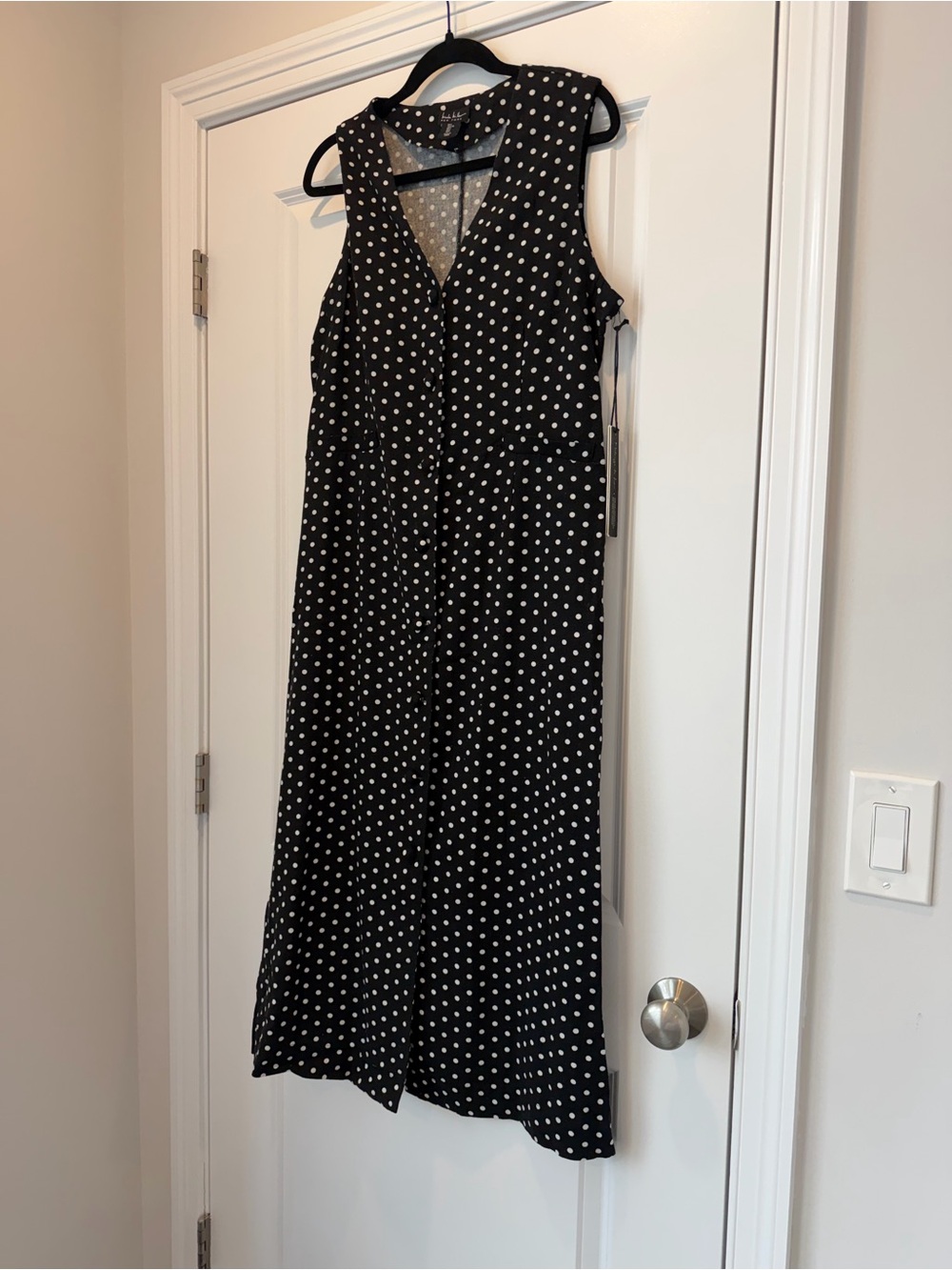 Sleeveless Black Polka Dot Midi Dress